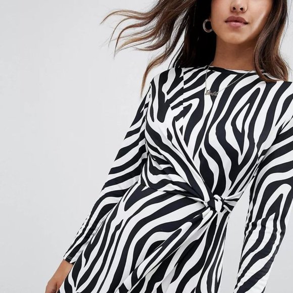 ASOS Tie Waist Maxi Dress In Zebra Print - Picture 4 of 4